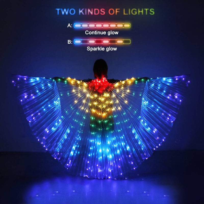 iMucci LED Lights Belly Dance Isis Glow Angel dance Wings with Telescopic Sticks Flexible Rods for Adults and Child Multicolor - Image 3